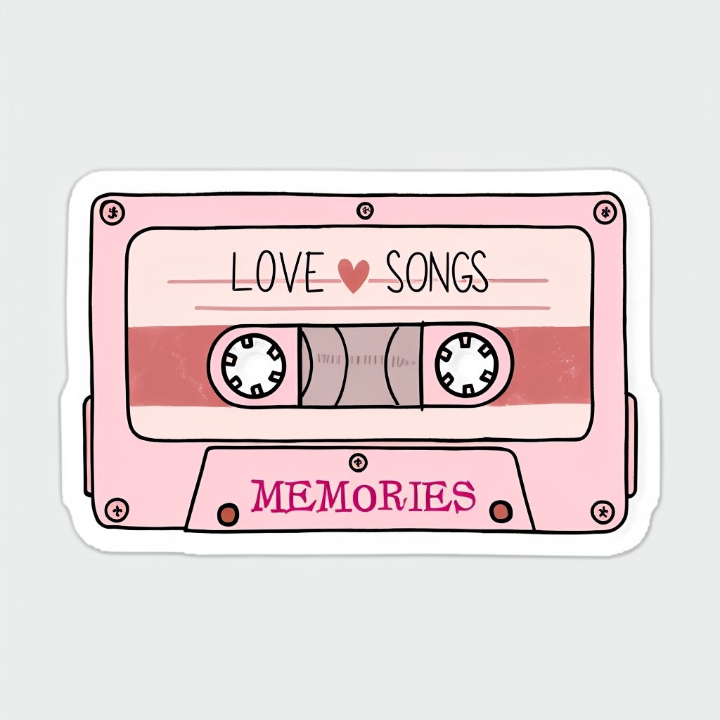 Stylized Pink Cassette Tape with Love Songs and Memories Spotify Album Cover