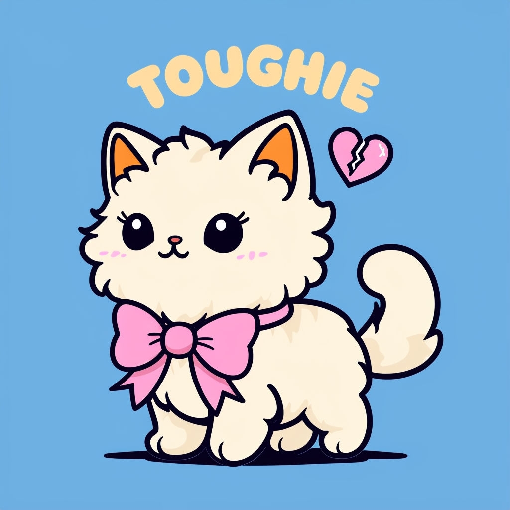 Cute Kawaii Cartoon Cat with Bow and Heart T-Shirt