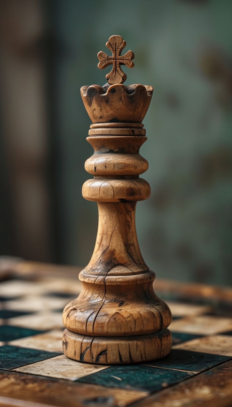 Antique Wooden Chess King Close-Up Photography Art