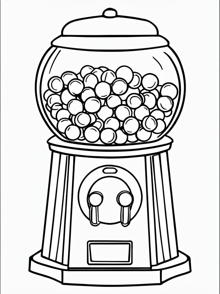 Classic Gumball Machine Line Drawing for Coloring Book Pages