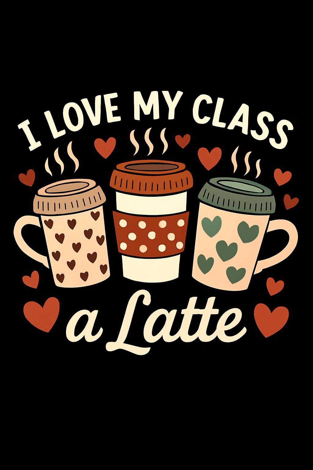 Cheerful Coffee Cups with Hearts and "I Love My Class" Poster
