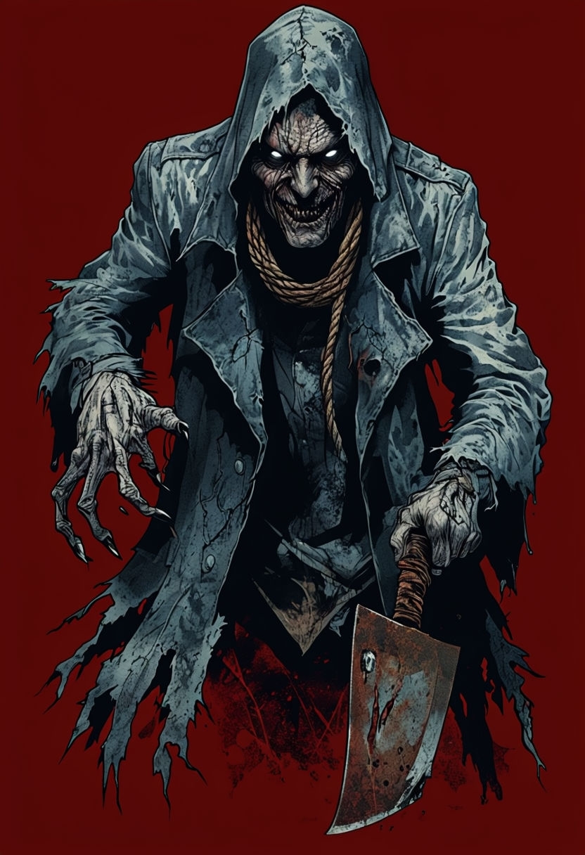 Sinister Horror Man with Cleaver Graphic T-Shirt Design