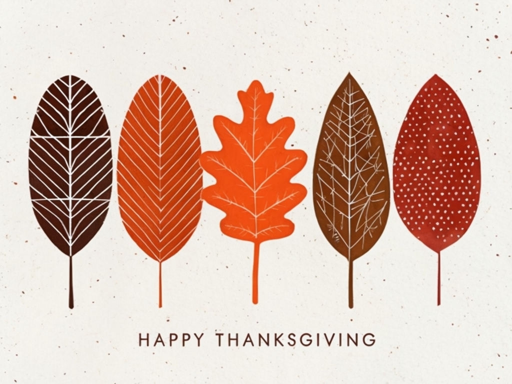 Minimalist Thanksgiving Greeting Card with Stylized Leaves Design