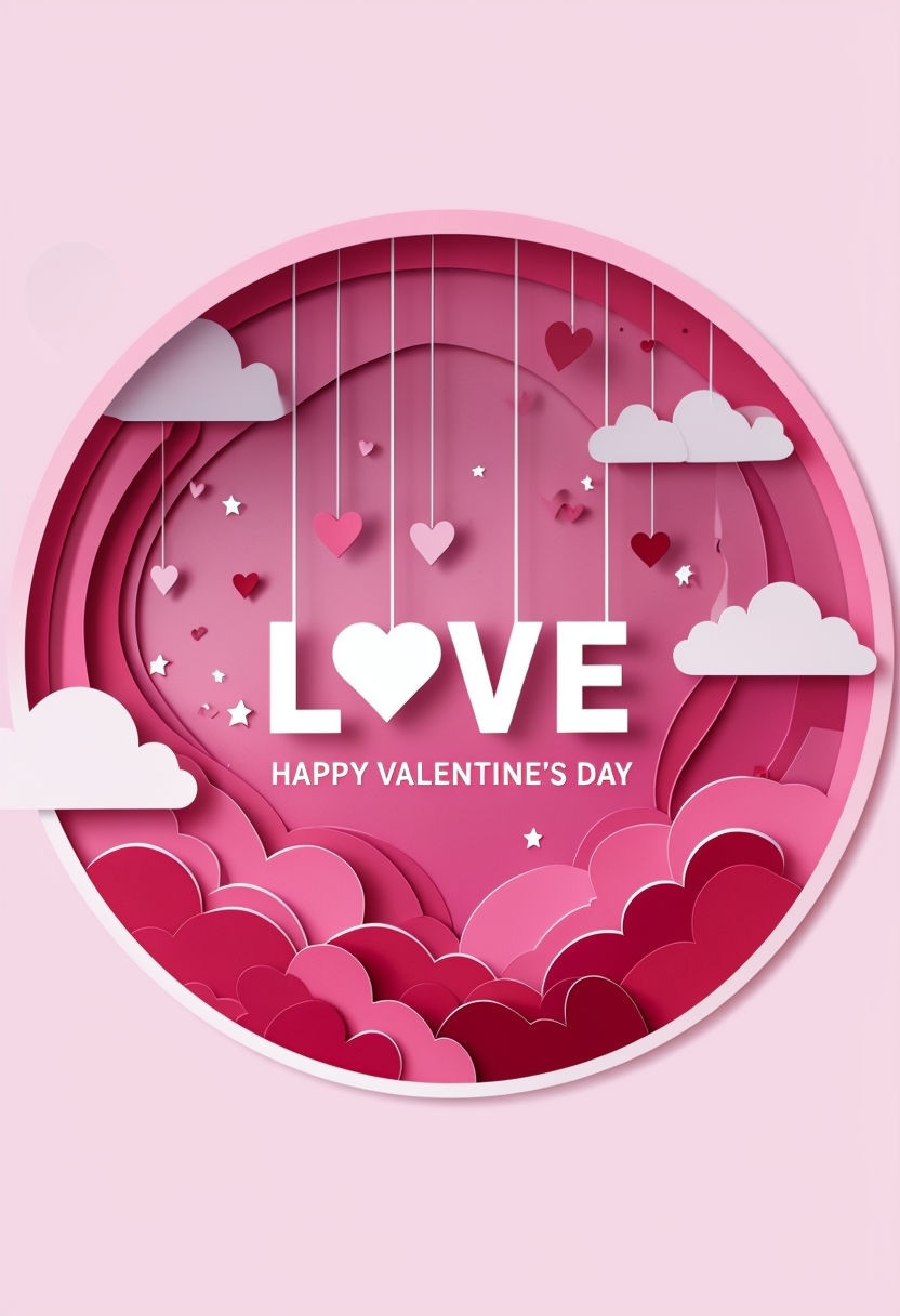 Playful Valentine's Day LOVE Greeting Card Design with Hearts and Clouds Card