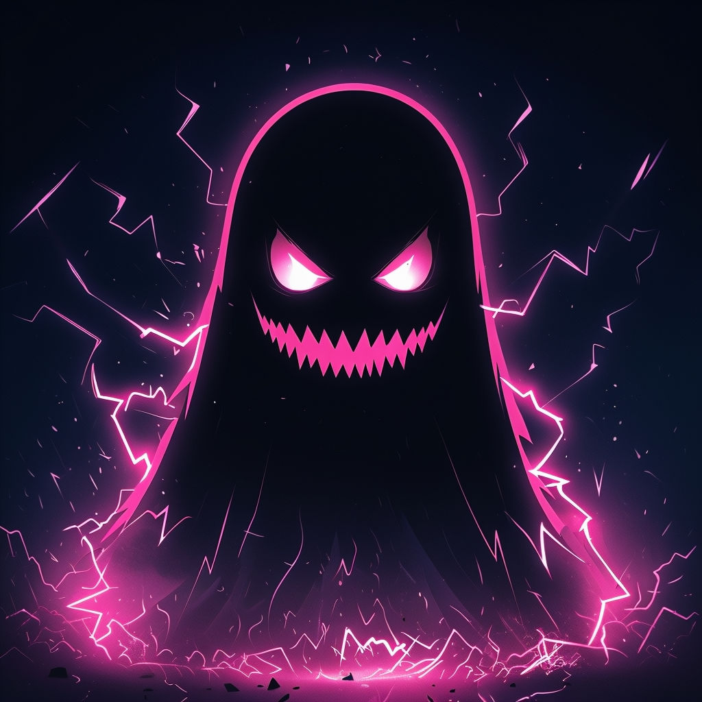 Menacing Neon Ghostly Figure with Electric Pink Lightning Poster