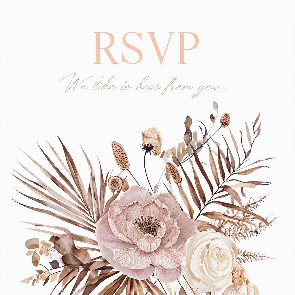 Elegant Minimalist RSVP Invitation Card with Botanical Illustrations