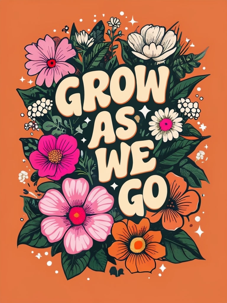 Vibrant Grow As We Go Floral Illustration Poster