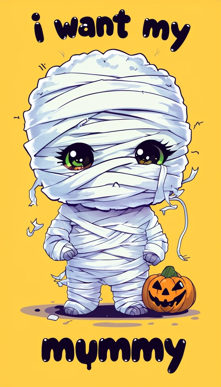 Cute Chibi Mummy with Jack O'Lantern Illustration Sticker