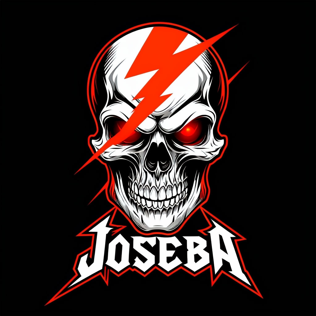 Menacing Skull with Red Lightning Bolt and JOSEBA Text T-Shirt