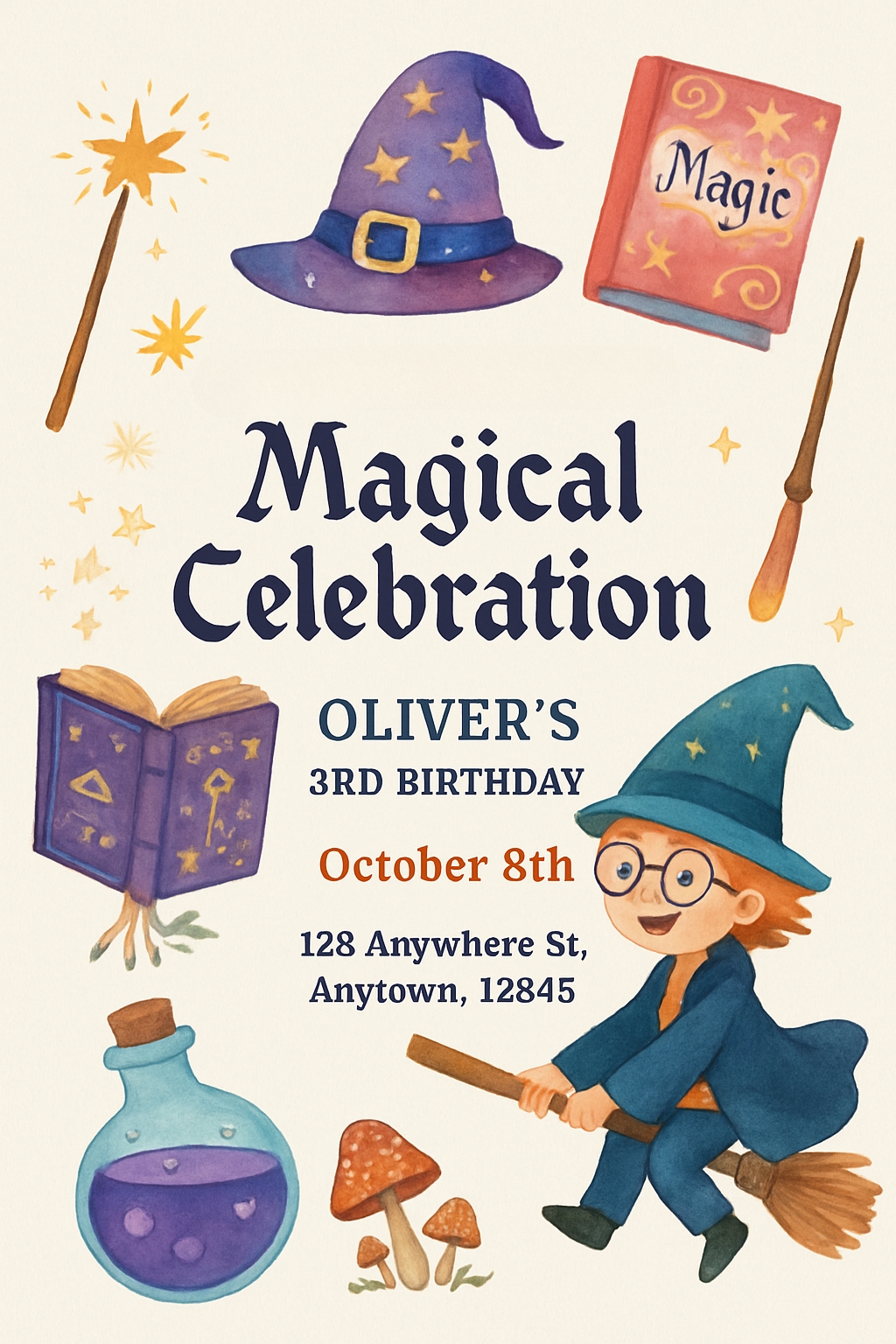 Whimsical Magical Celebration Birthday Invitation Poster Design Cards & Invites