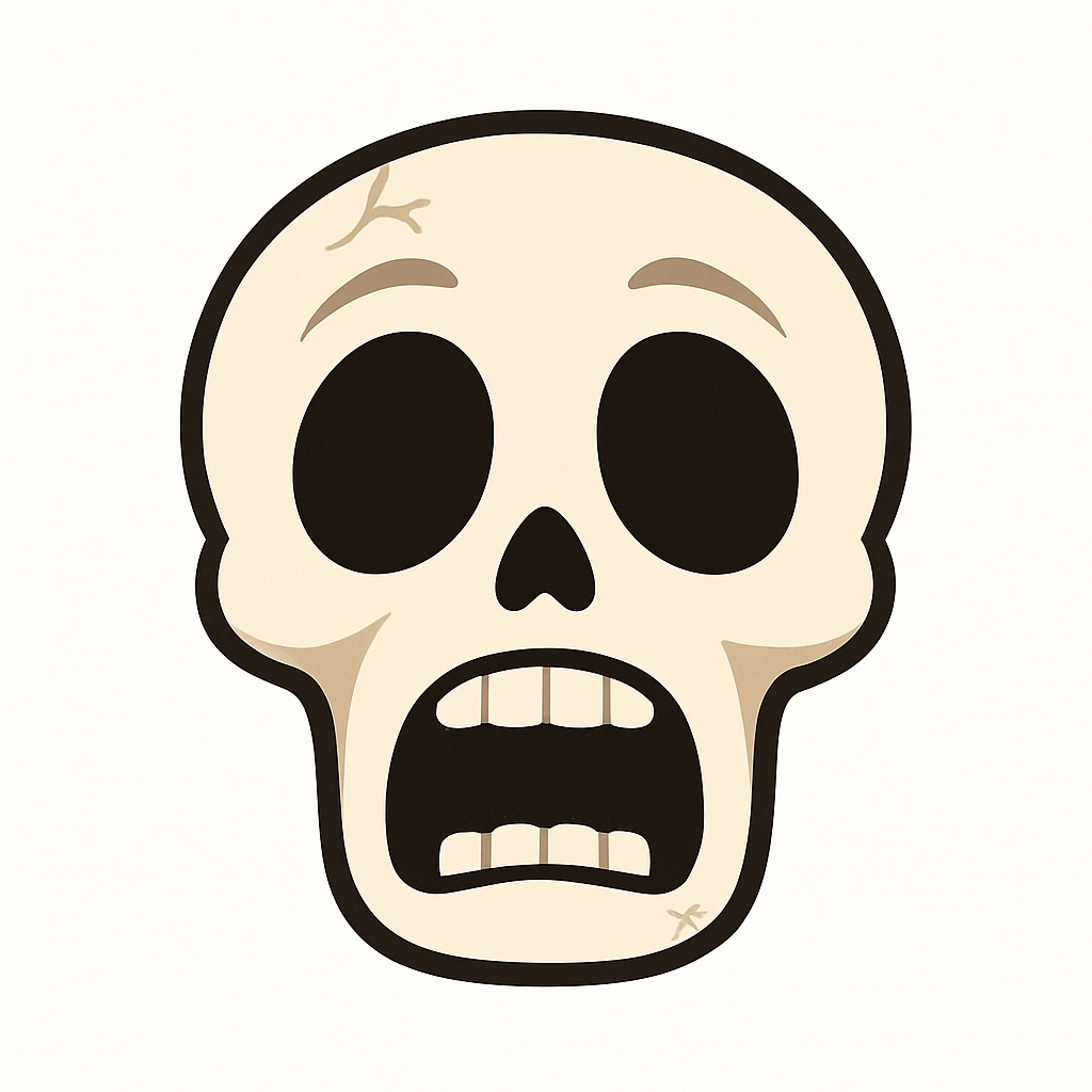 Cartoon Skull Face Illustration with Eerie Expression Sticker