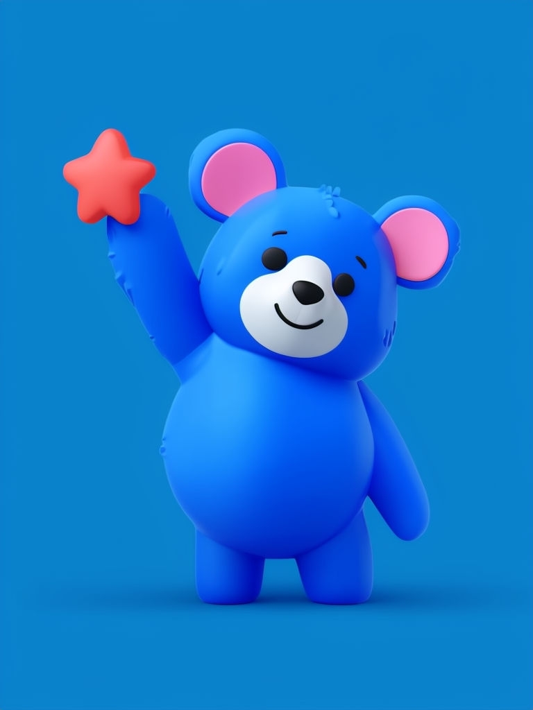 Vibrant Blue Cartoon Bear Character Illustration Art