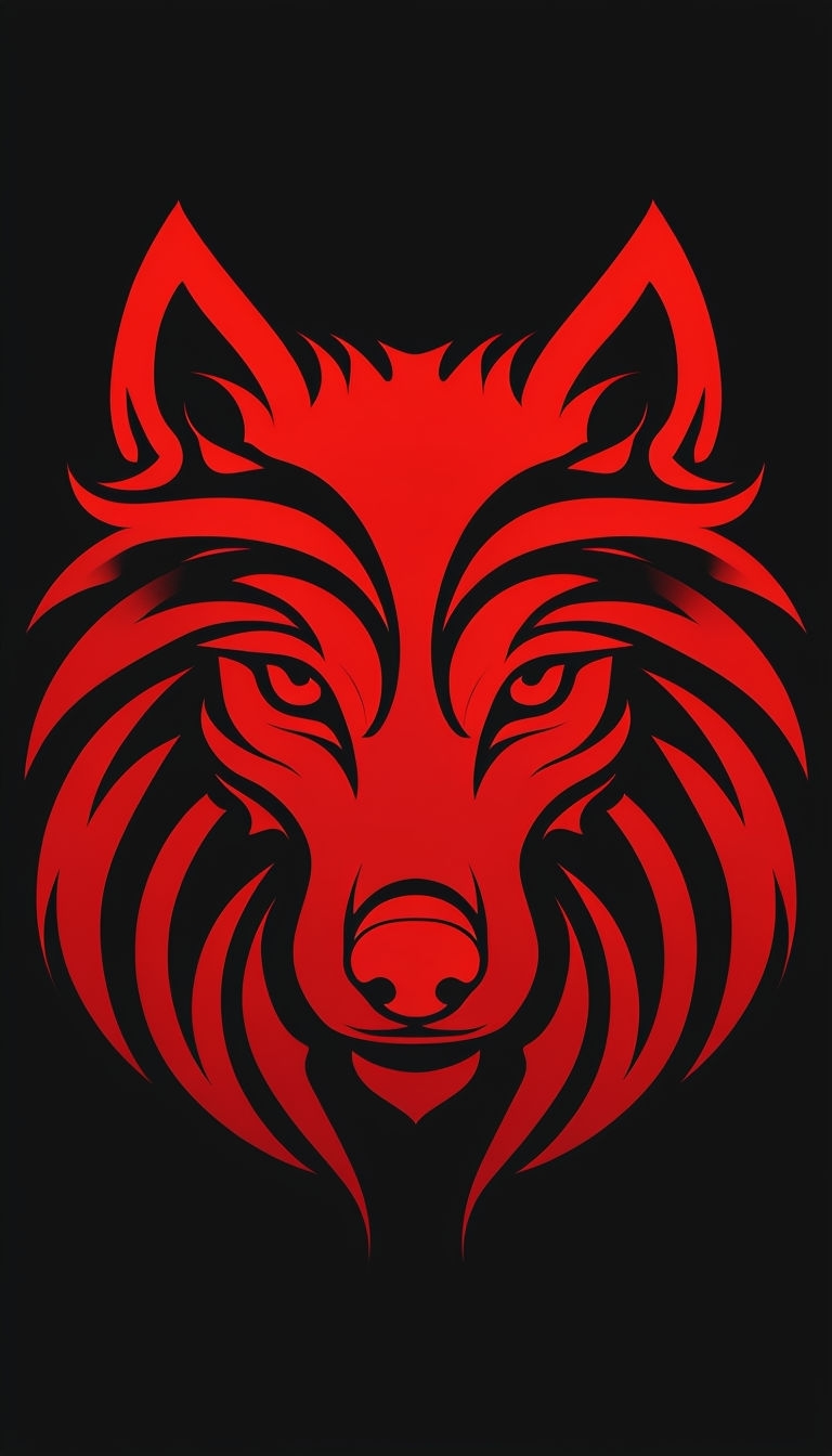Stylized Red Wolf Face Illustration on Black Phone Case Cover