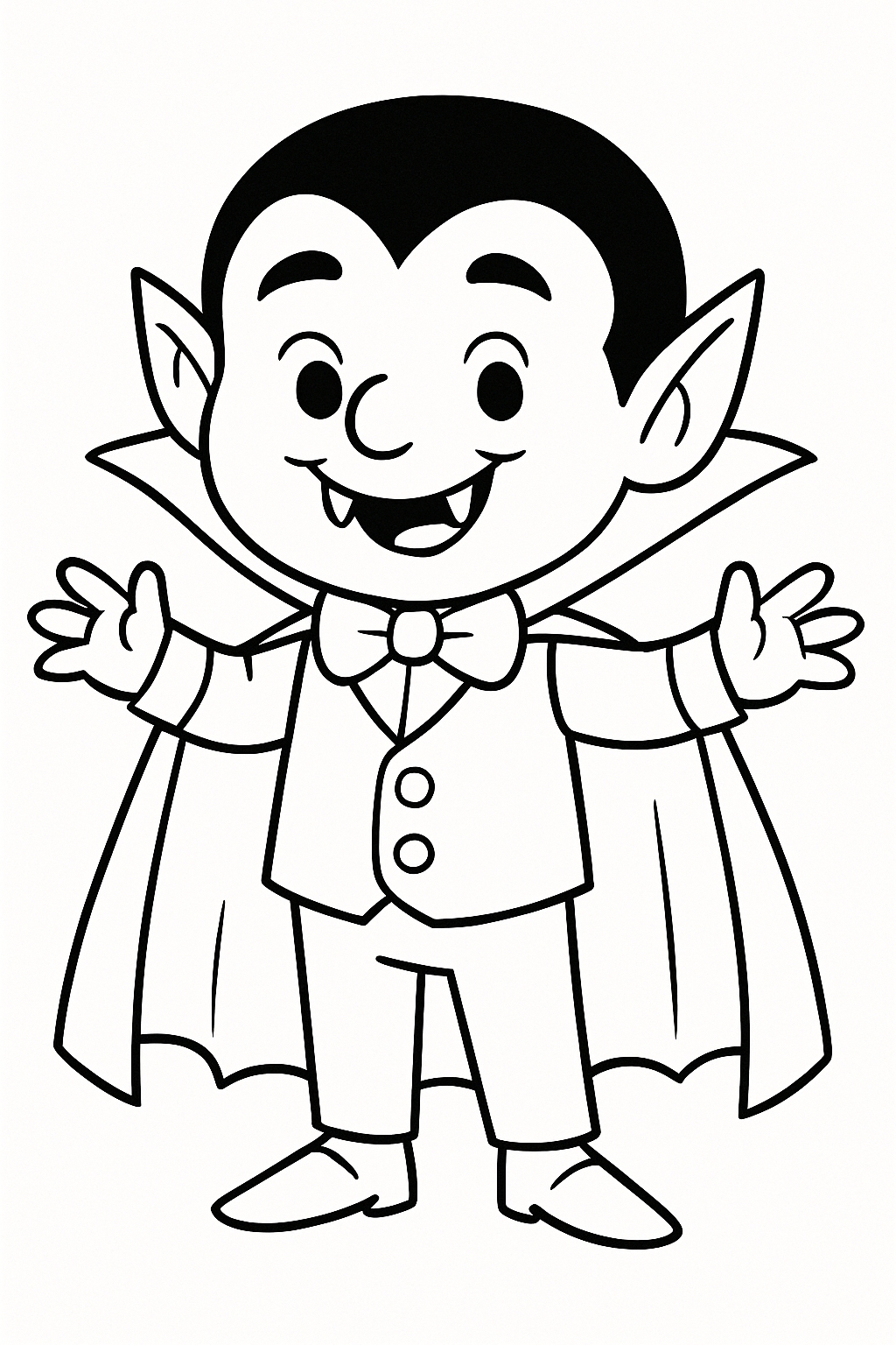 Playful Cartoon Vampire Boy Line Art for Halloween Coloring Book Pages