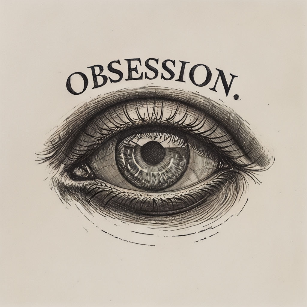 Intricate Human Eye with 'OBSESSION.' Text Art