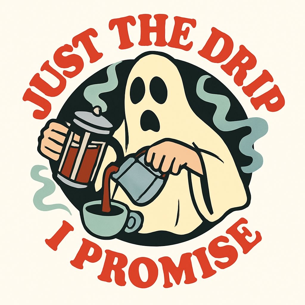Humorous Vintage Ghost with Coffee French Press Sticker