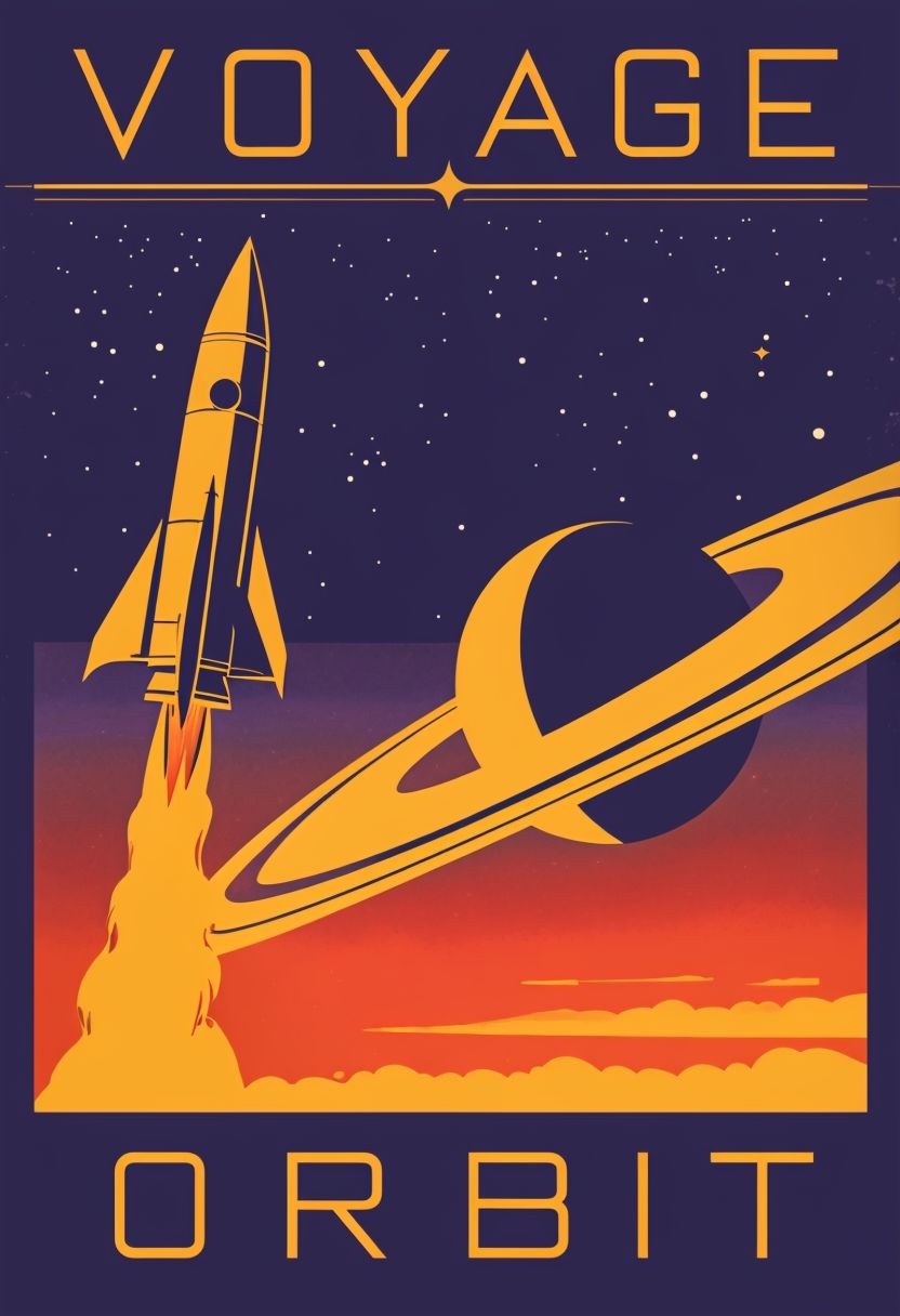 Vintage Space Travel Voyage Rocket Poster