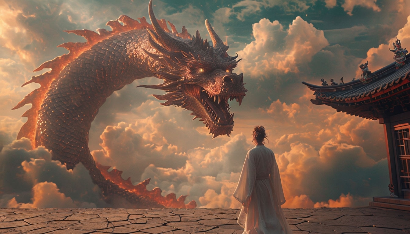 Majestic Mythical Dragon in Dramatic Sky Virtual Background