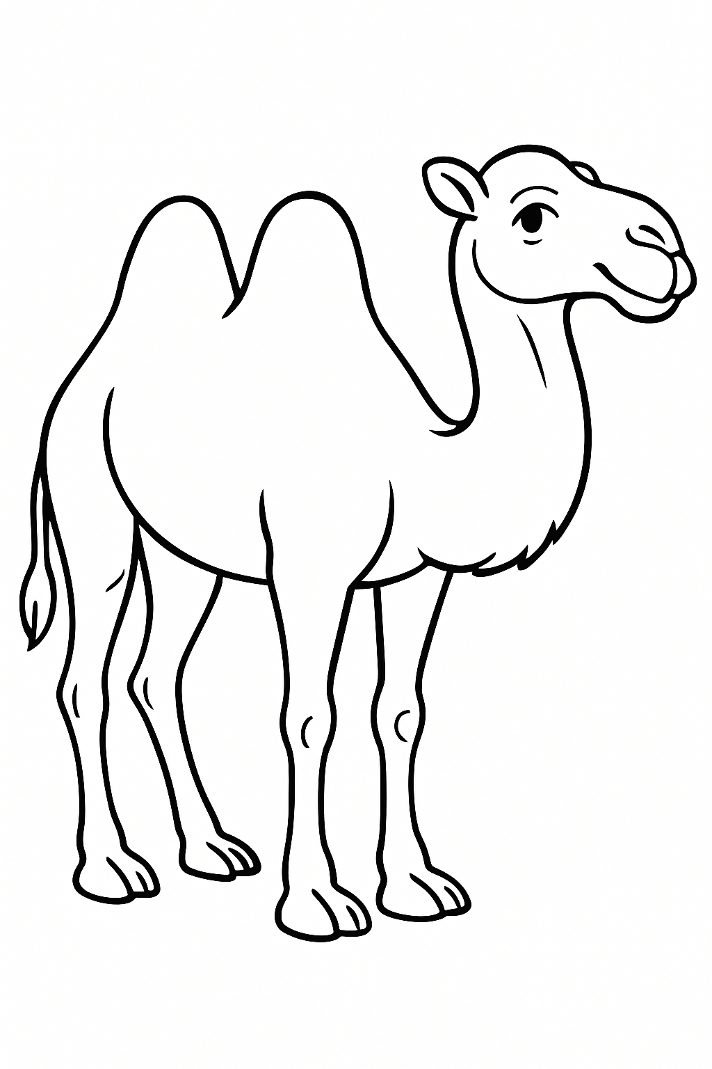 black-and-white line art illustration of a camel