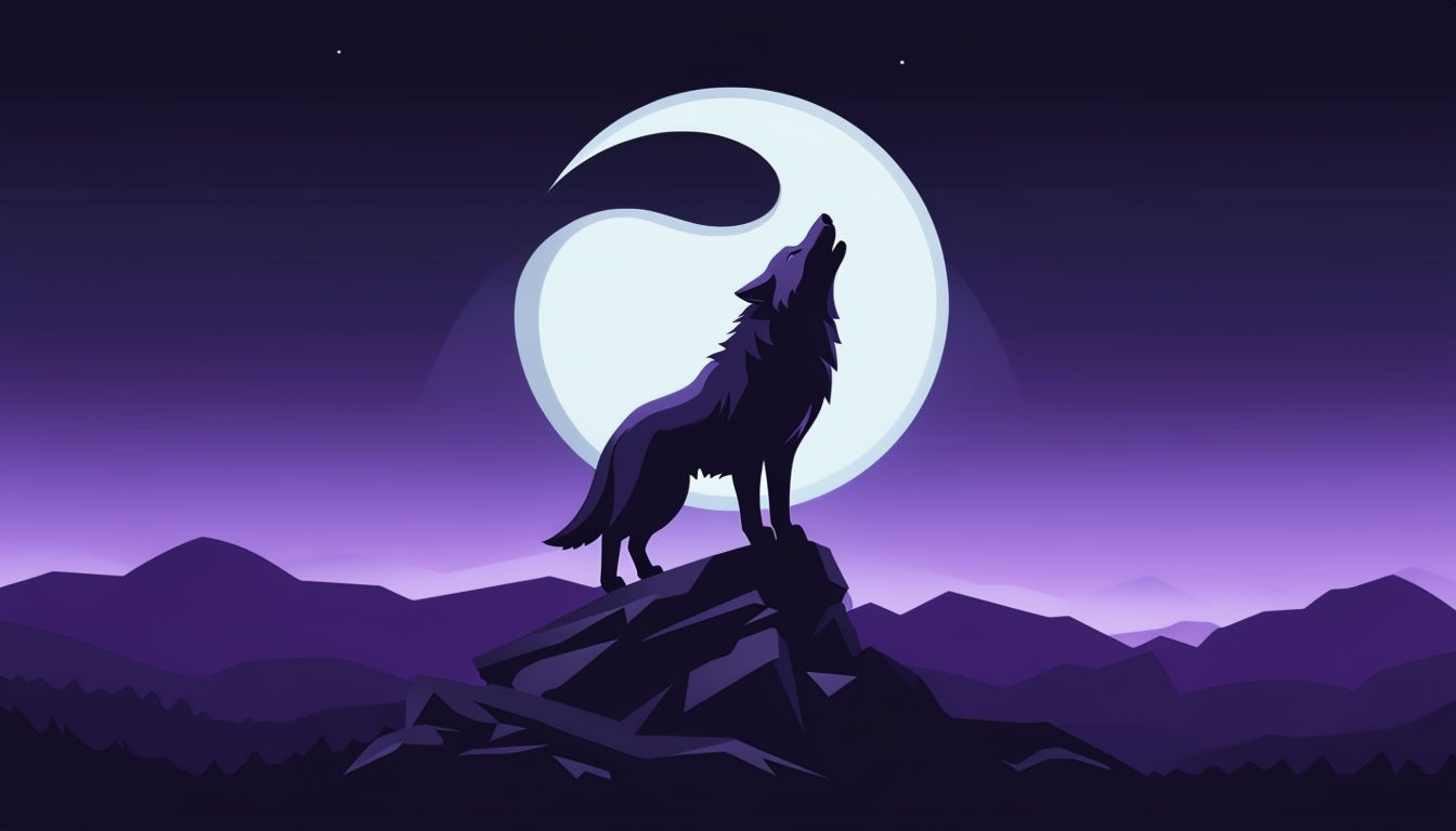 Majestic Lone Wolf Howling Under Crescent Moon Virtual Background