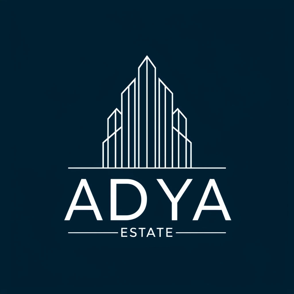 Minimalist Cityscape ADYA Estate Logo Design on Dark Background
