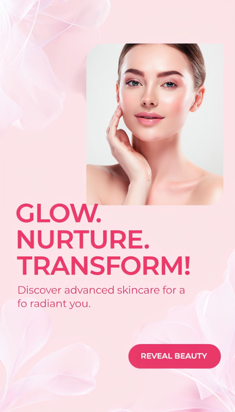 Radiant Skincare Advertisement with Ethereal Flower Accents Ads