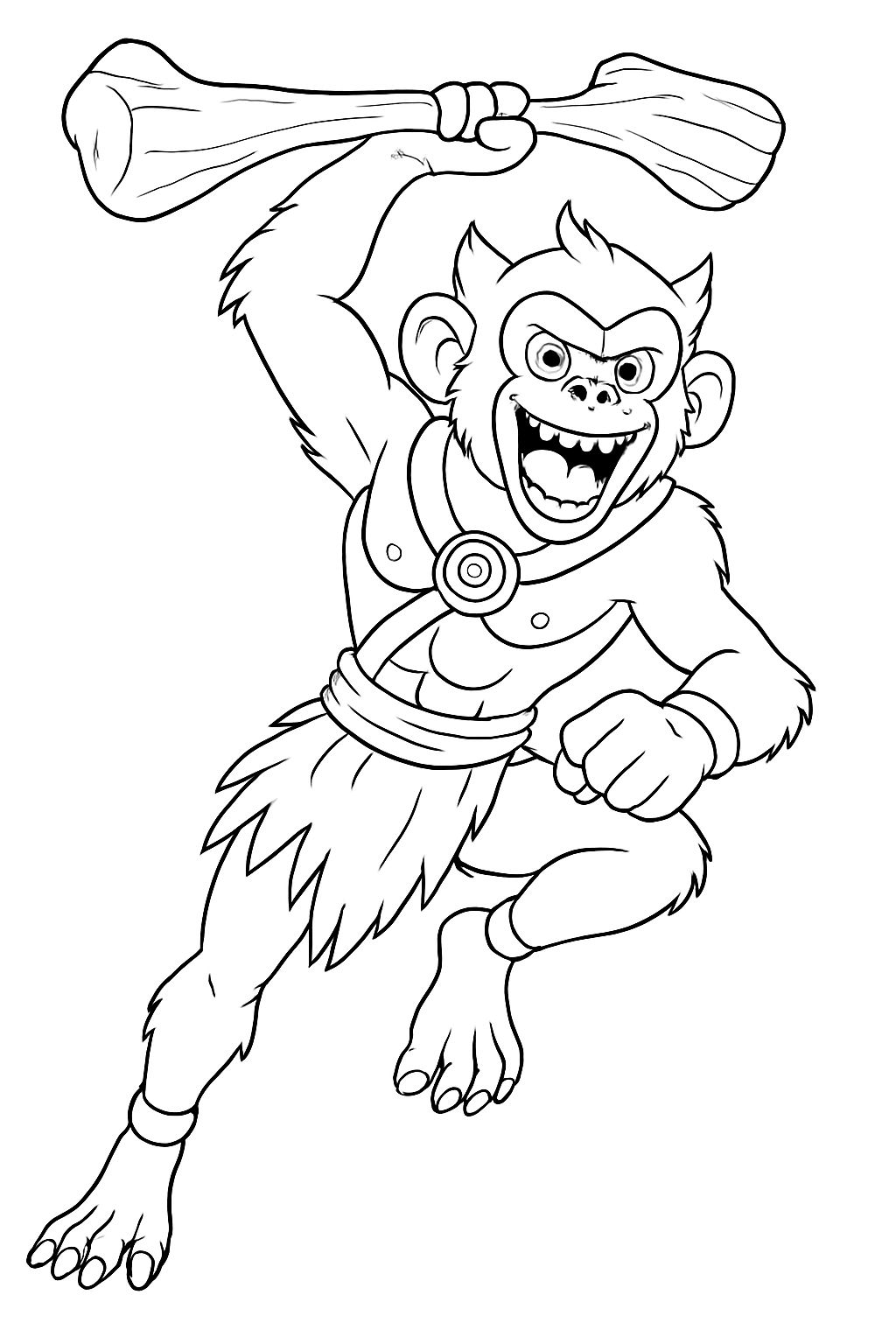 Dynamic Cartoon Muscular Chimpanzee Action Illustration Coloring Book Pages