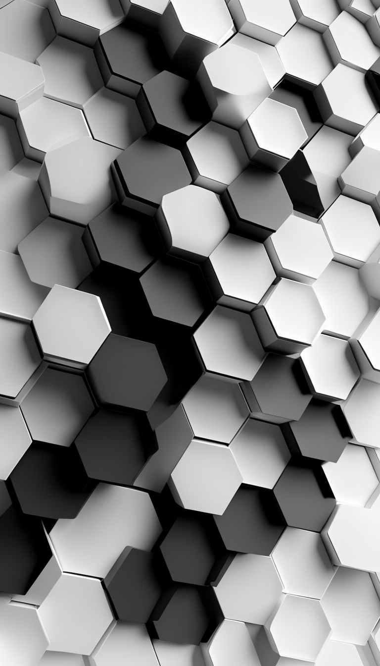 Striking 3D Hexagonal Pattern in Black and White Mobile Wallpaper