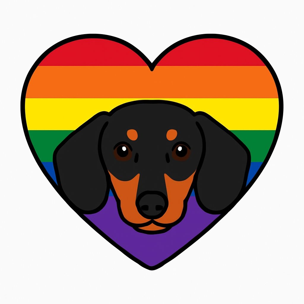Heart-Shaped Rainbow Flag with Cute Dachshund Face Sticker