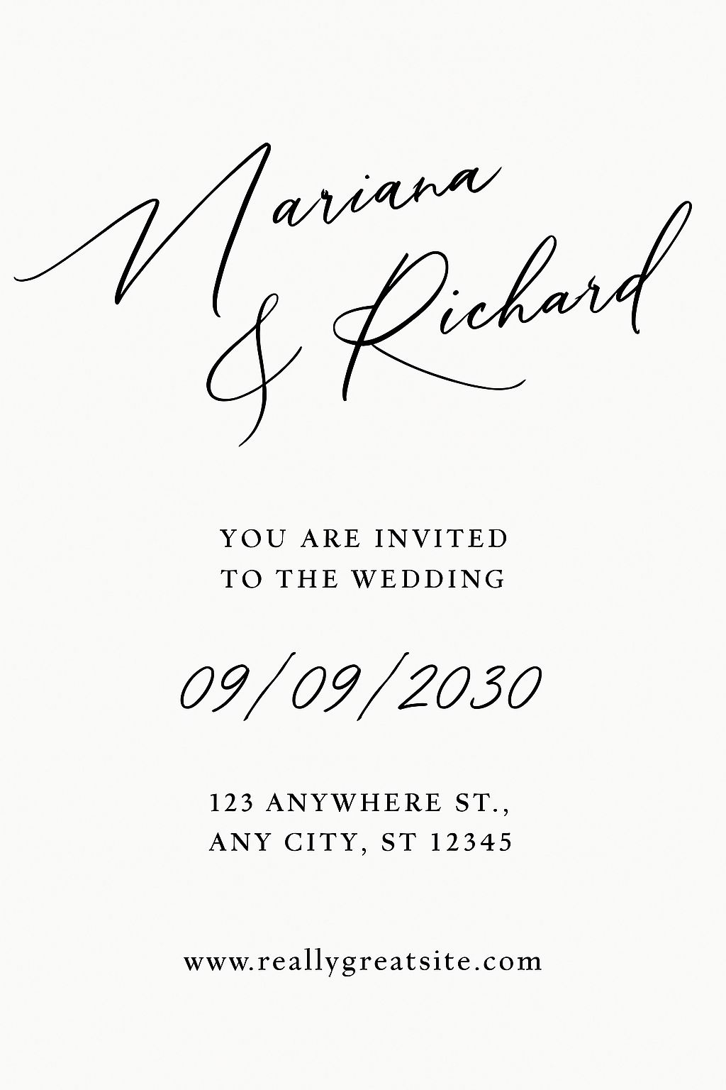 Elegant Minimalist Wedding Invitation with Black Calligraphy Card