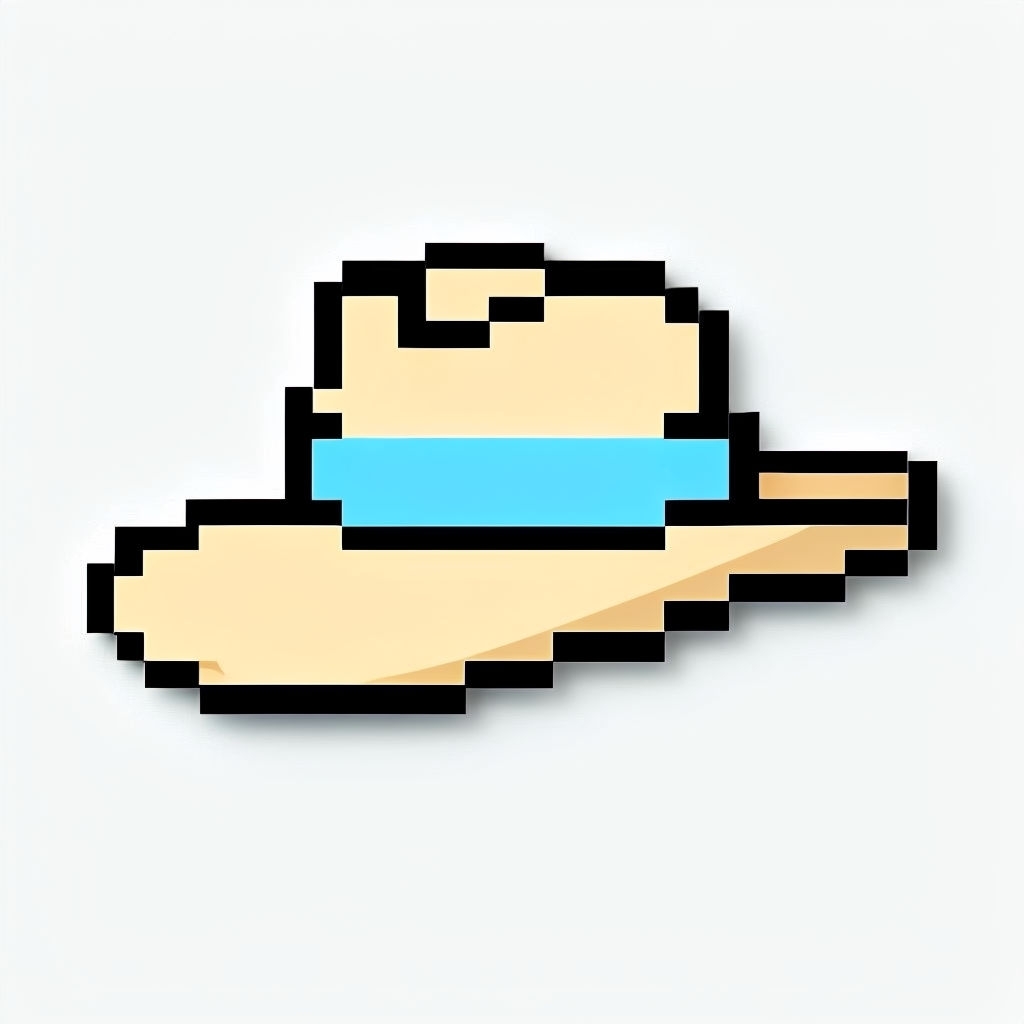 Pixelated Beige Straw Hat with Blue Band Sticker