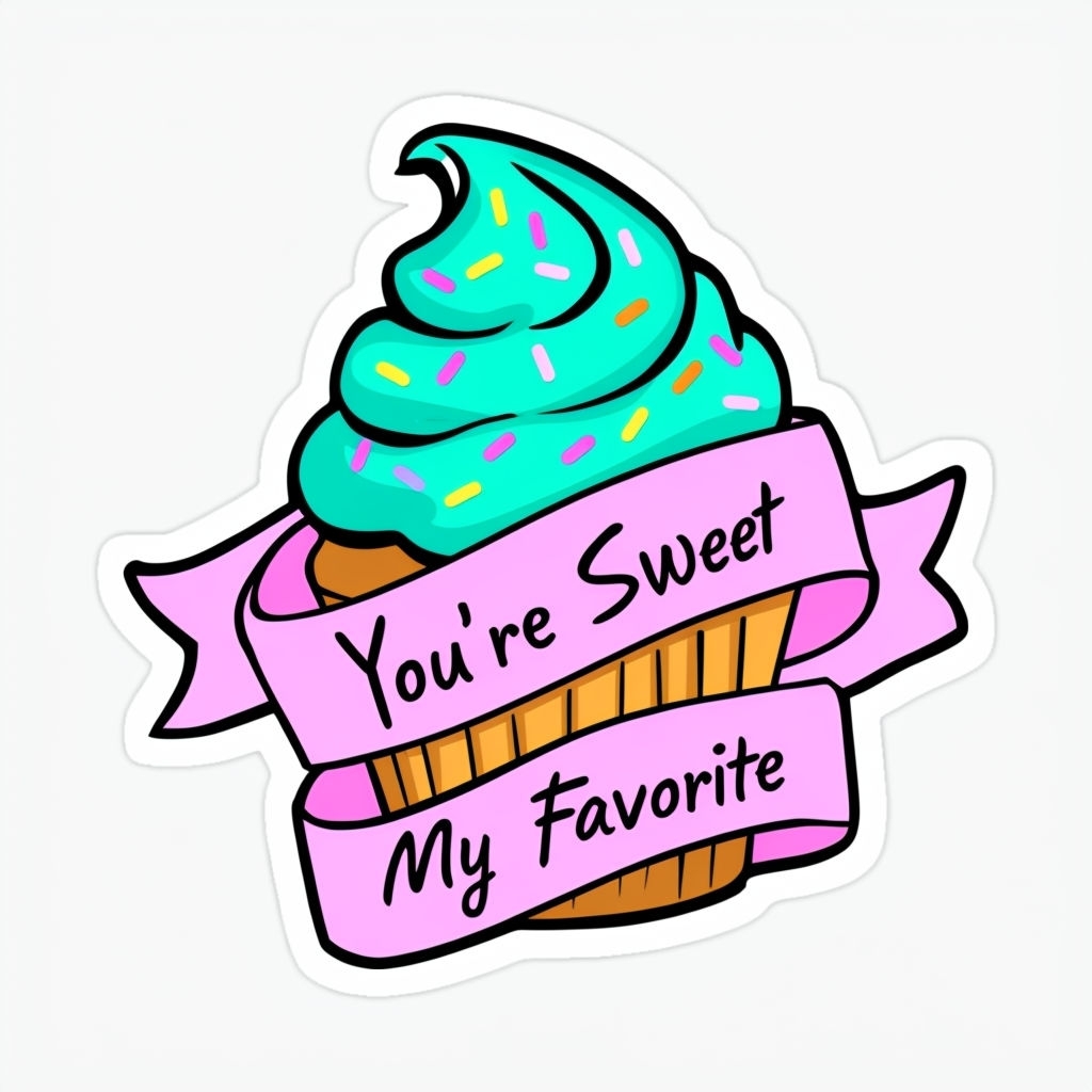 Cheerful Cupcake with Ribbons and Sprinkles Sticker