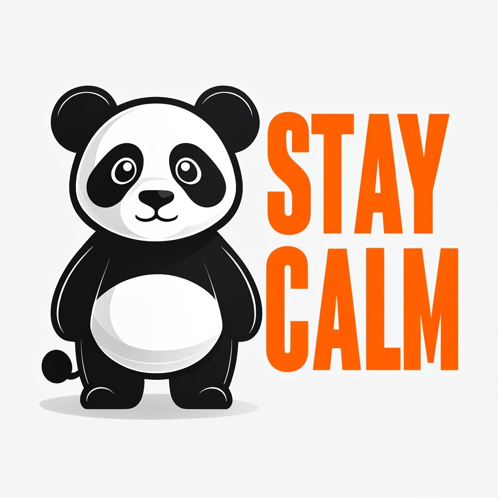 Playful Cartoon Panda with Stay Calm Motivational Text Sticker