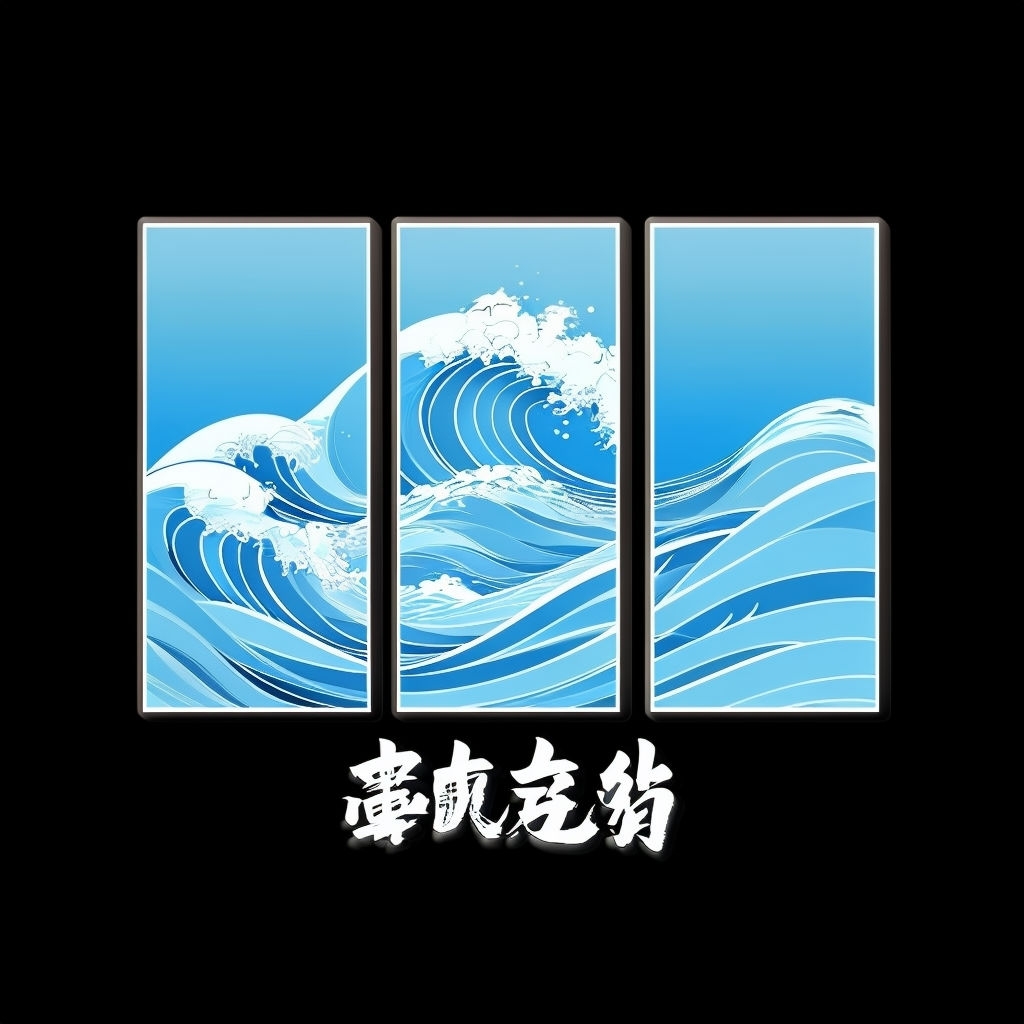 Stylized Waves with Chinese Characters for New Year T-Shirt