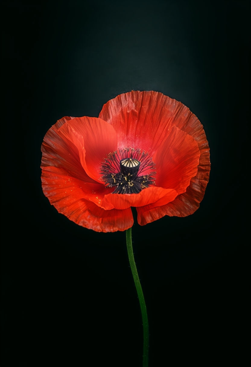 Vibrant Red Poppy Minimalist Art Against Black Background Mobile Wallpaper