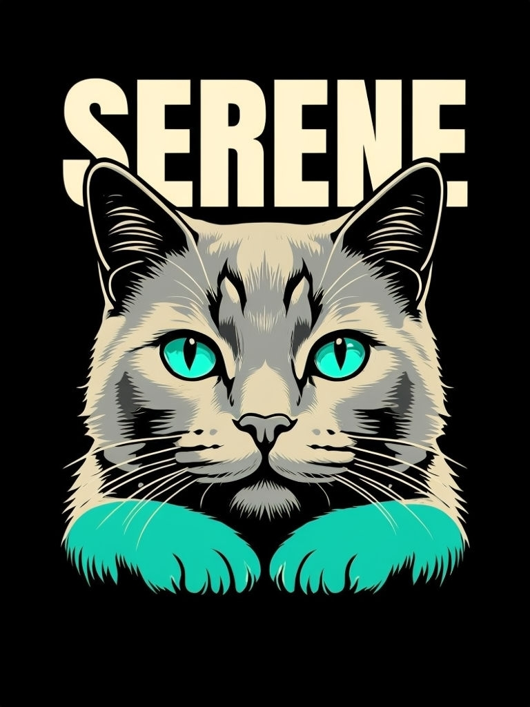 Serene Stylized Cat Portrait Graphic T-Shirt
