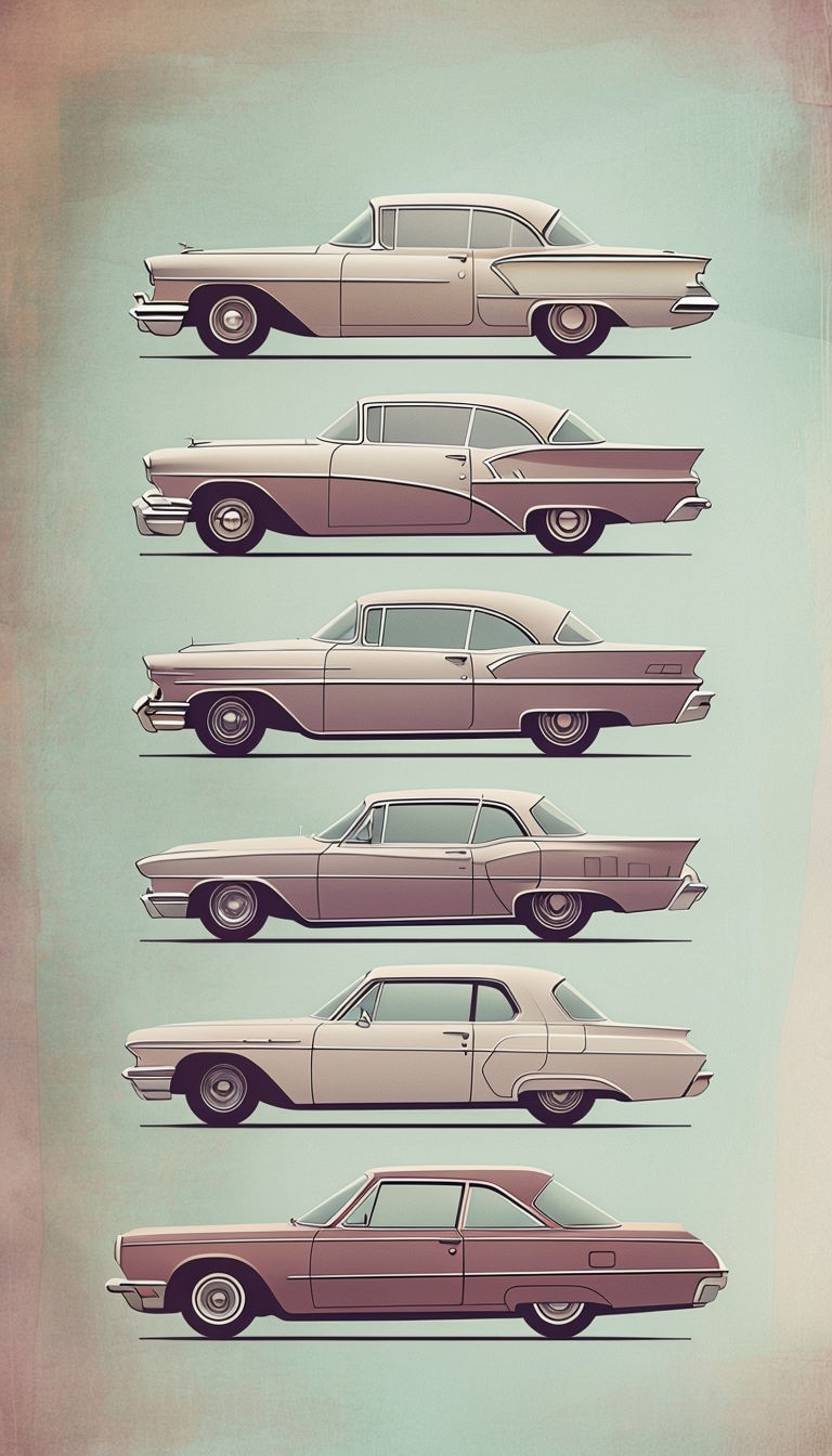 Minimalist Retro Cars Illustration with Pastel Colors Art