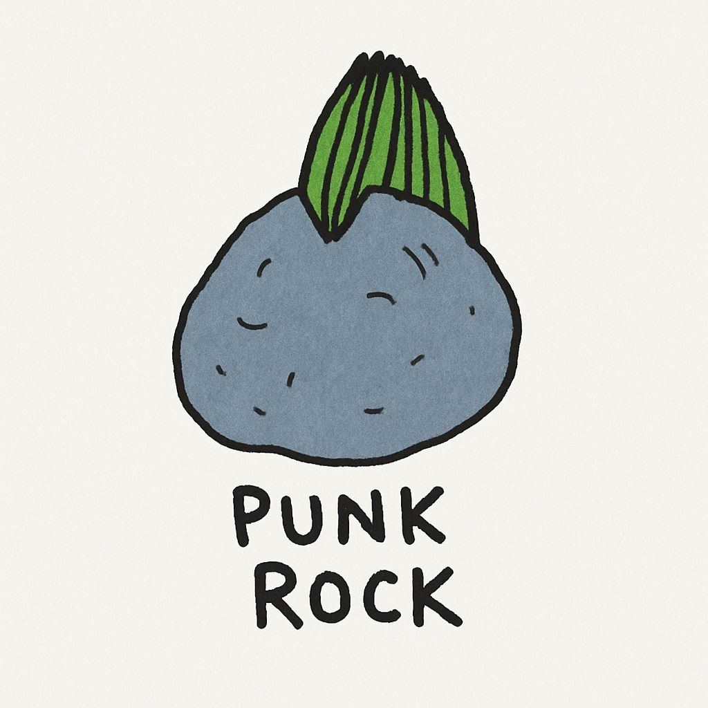 Punk Rock Stone and Leaf Illustration with Bold Text Sticker