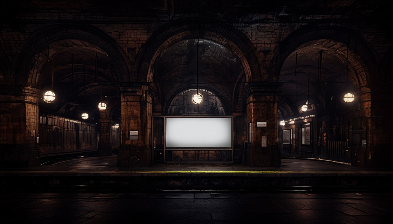 Atmospheric Underground Train Station Platform Midnight Scene Mockup