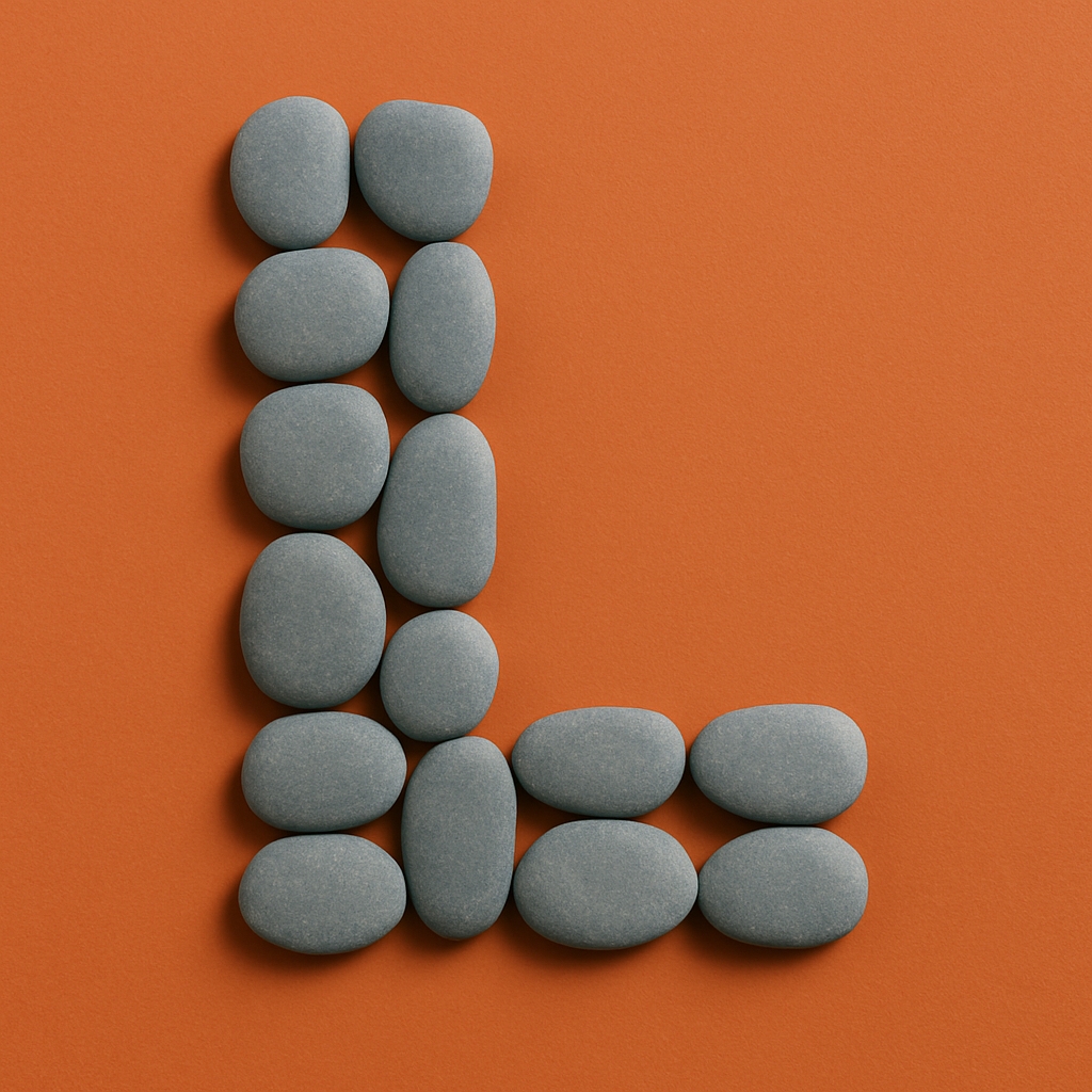 Minimalist Slate Gray 'L' Letter Art on Burnt Orange Background Monogram