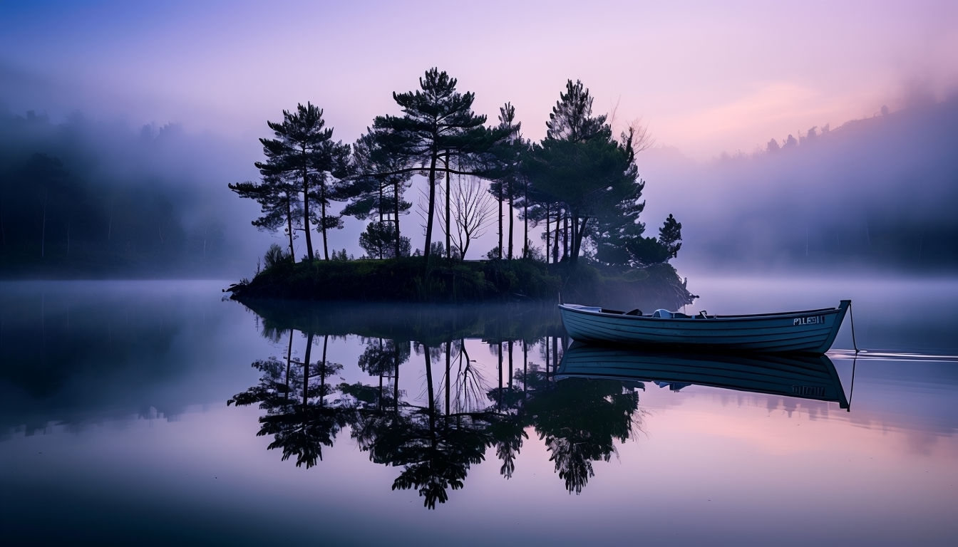 Tranquil Island Landscape with Reflective Water Virtual Backgrounds