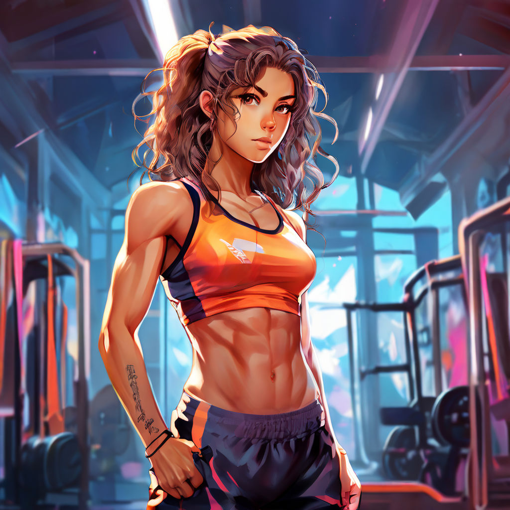 Beautiful fitness anime gym girl