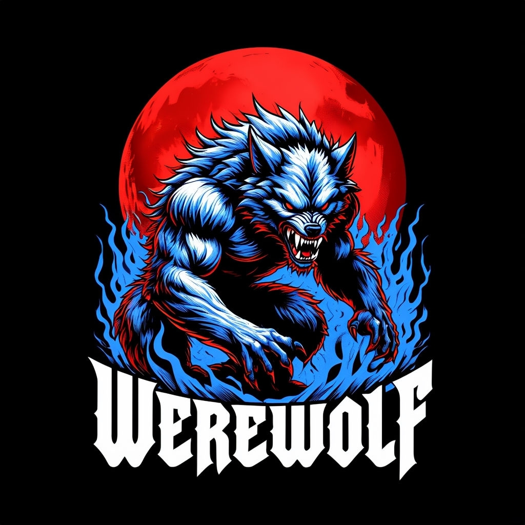 Striking Comic Book Style Werewolf Illustration T-Shirt