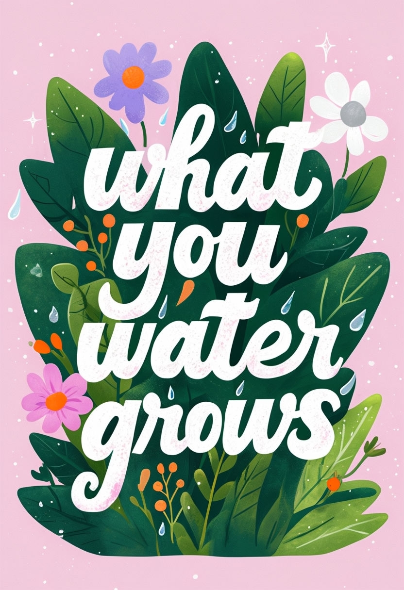 What You Water Grows Motivational Floral Illustration Poster