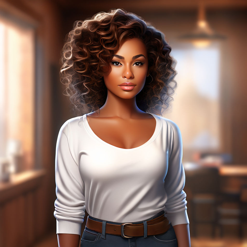 Ebony woman character with curly hair