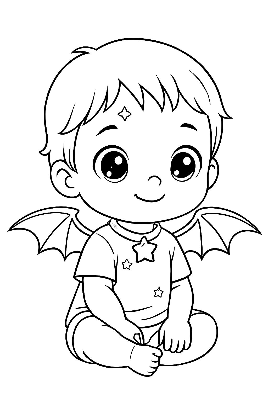 Charming Anime Baby with Bat Wings Coloring Page