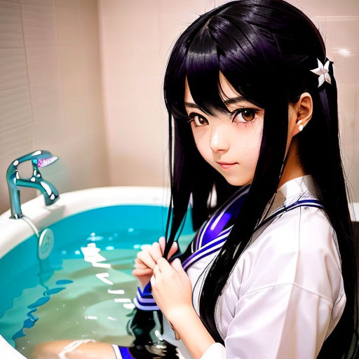 Can You Draw Me A Drawing Of A Anime Girl Immersed In A Bath By Der