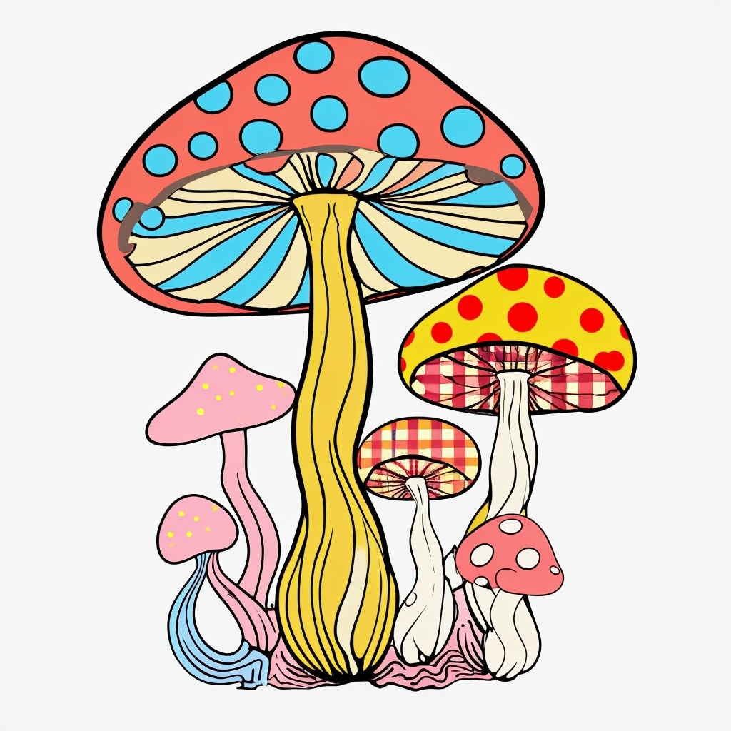 Playful Colorful Mushroom Cartoon Design T-Shirt