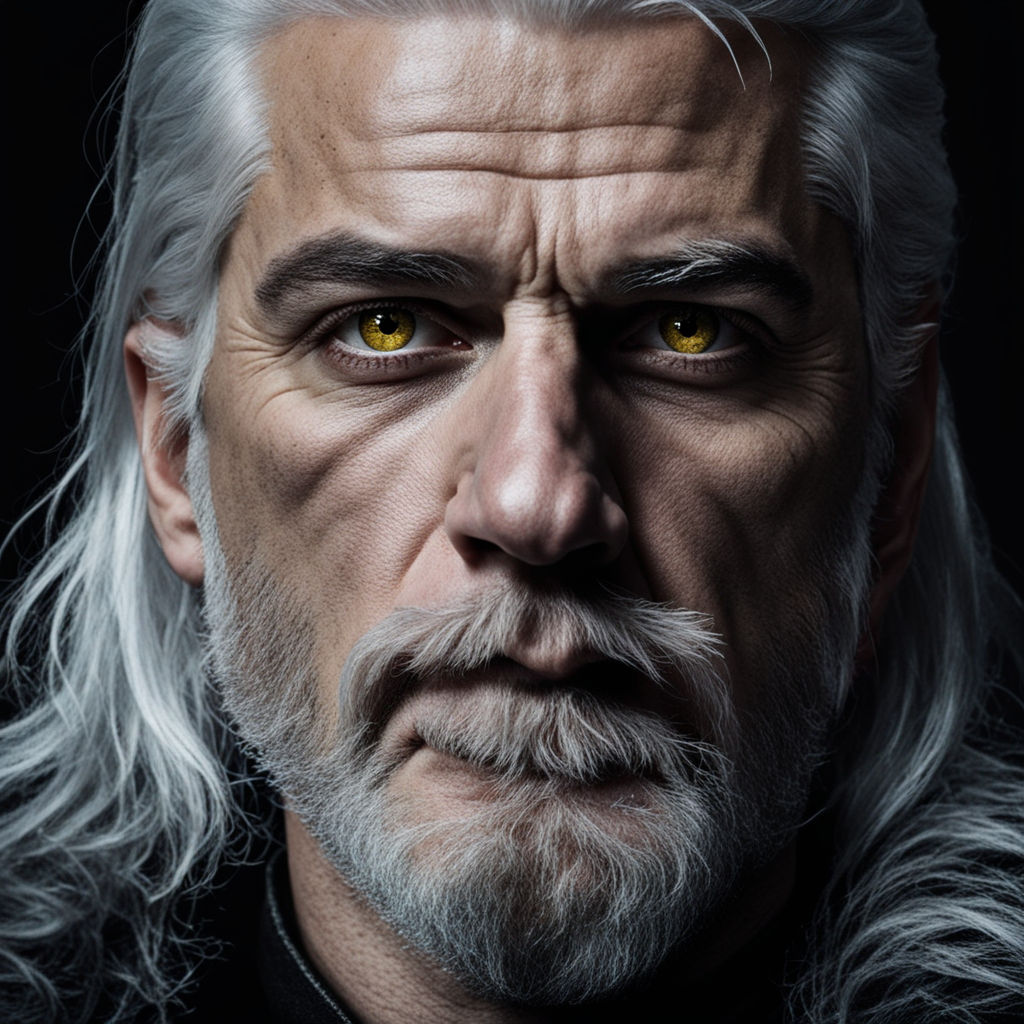 Chest to Head portrait of geralt of rivia with yellow eyes a... by ...