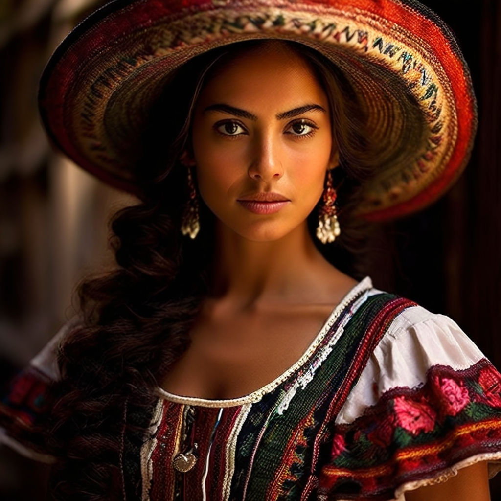 beautiful mexican girl with black hair dressed in sexy mexican costume